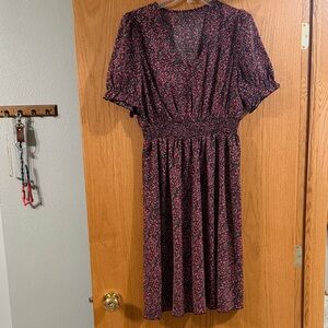 SHEIN Black and Pink Floral Midi Dress